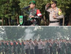 Dandim 0411/KM Beserta Kapolres Lampung Tengah Pimpin Apel Gabungan Kesiapan Pengamanan Jelang Kunker Presiden RI ke Lampung